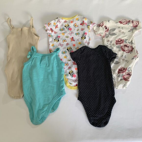 Bodysuits Bundle Baby Girl 0-3 Months Sleeveless Floral Ruffles Disney Snap Gift - Picture 2 of 11